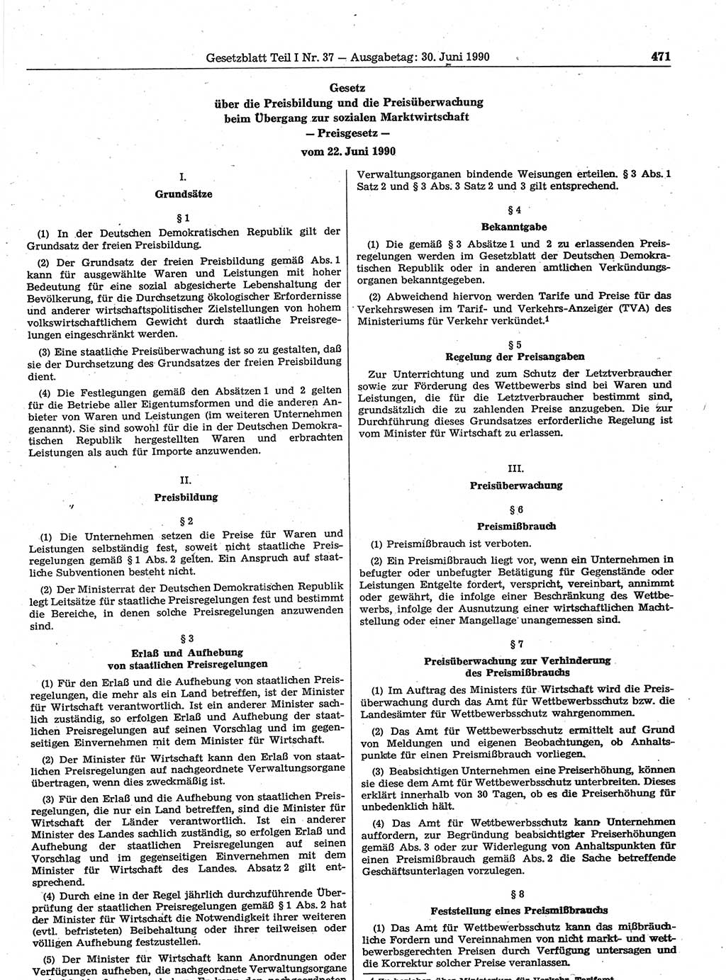 Gesetzblatt (GBl.) der Deutschen Demokratischen Republik (DDR) Teil Ⅰ 1990, Seite 471 (GBl. DDR Ⅰ 1990, S. 471)