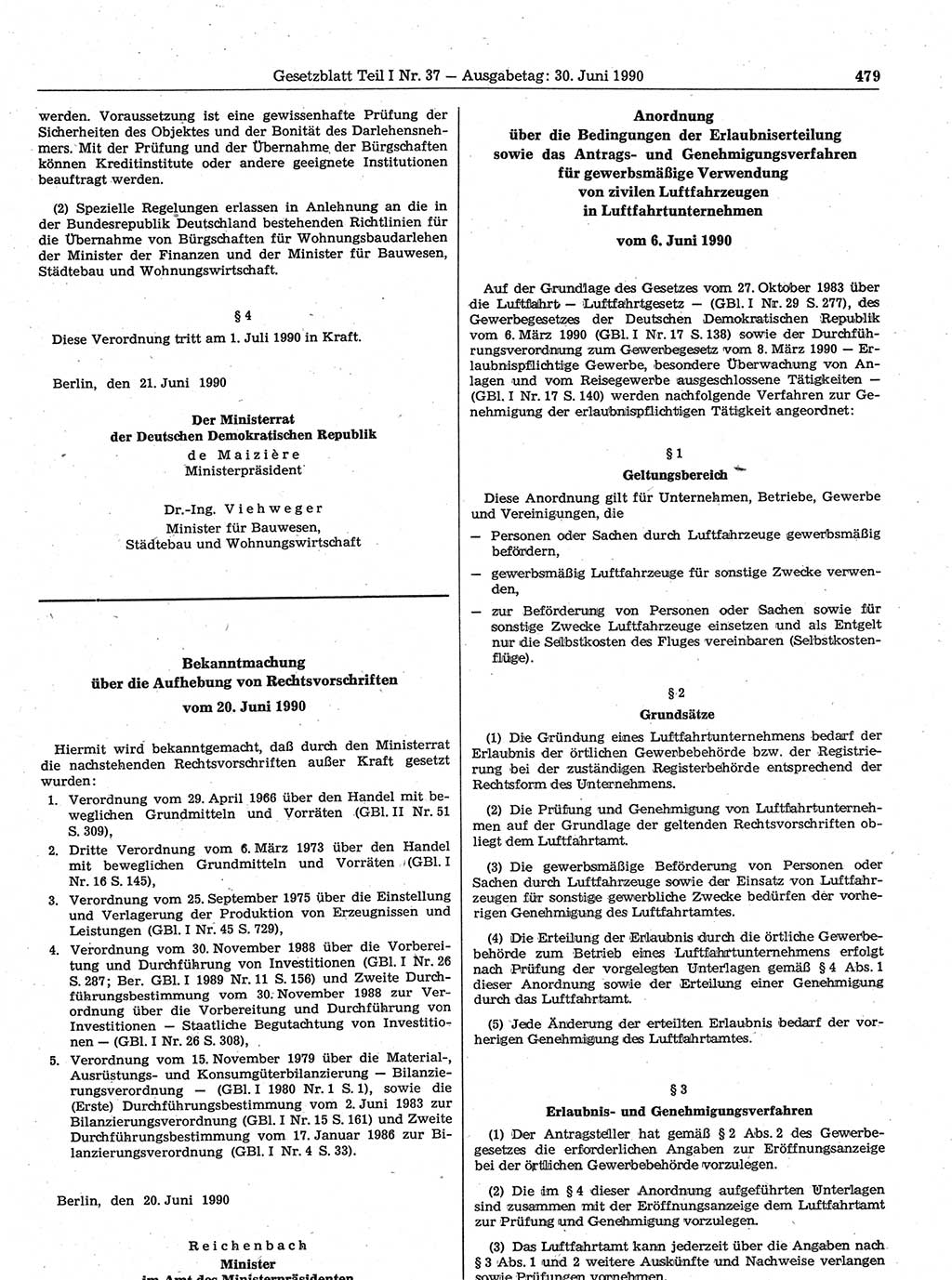 Gesetzblatt (GBl.) der Deutschen Demokratischen Republik (DDR) Teil Ⅰ 1990, Seite 479 (GBl. DDR Ⅰ 1990, S. 479)