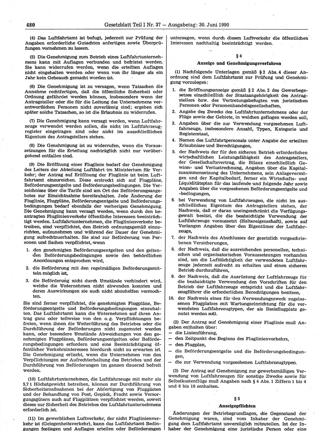 Gesetzblatt (GBl.) der Deutschen Demokratischen Republik (DDR) Teil Ⅰ 1990, Seite 480 (GBl. DDR Ⅰ 1990, S. 480)