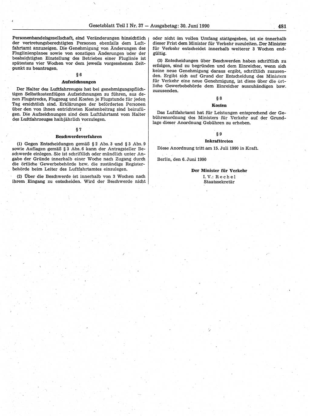 Gesetzblatt (GBl.) der Deutschen Demokratischen Republik (DDR) Teil Ⅰ 1990, Seite 481 (GBl. DDR Ⅰ 1990, S. 481)
