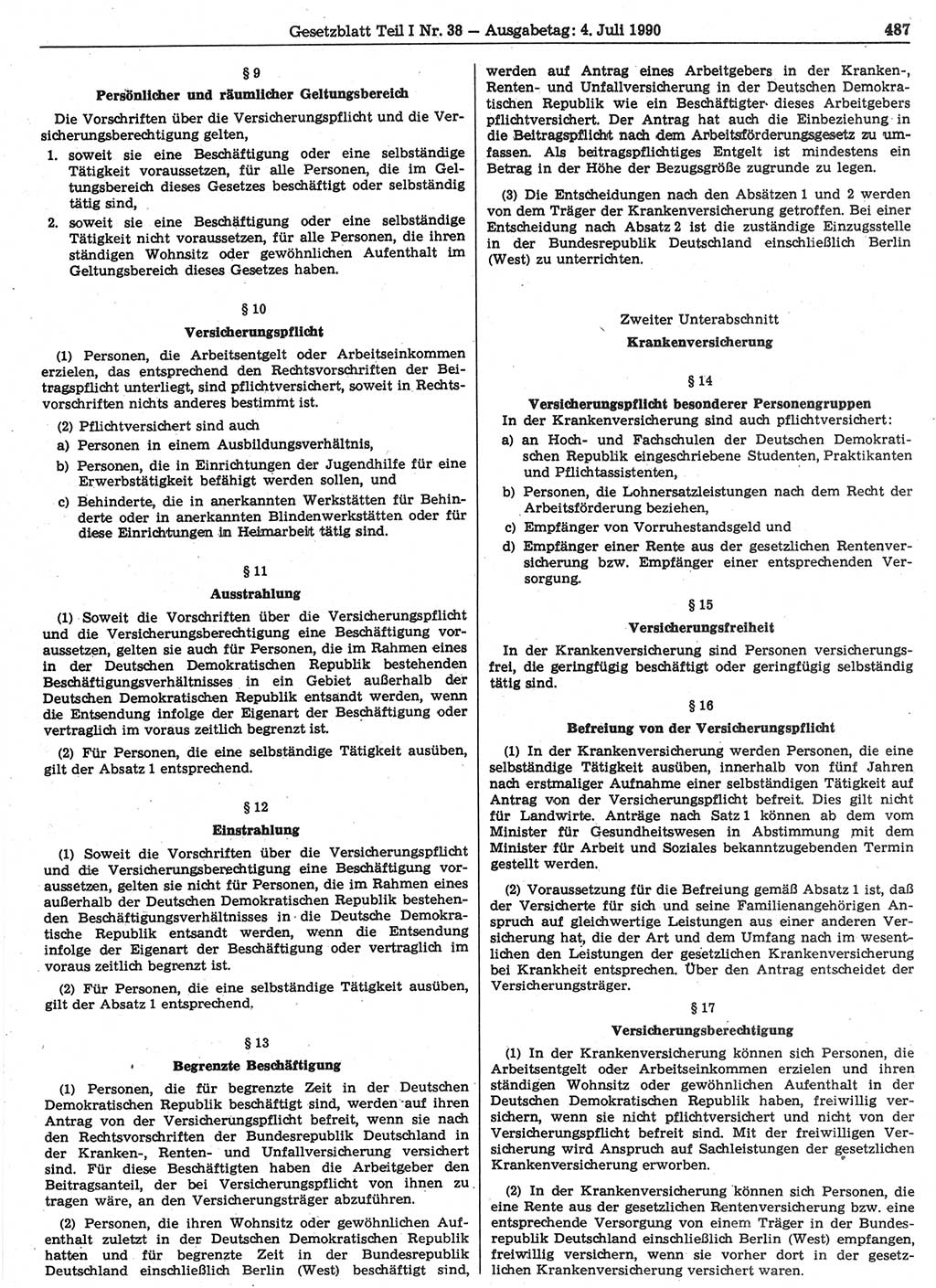 Gesetzblatt (GBl.) der Deutschen Demokratischen Republik (DDR) Teil Ⅰ 1990, Seite 487 (GBl. DDR Ⅰ 1990, S. 487)