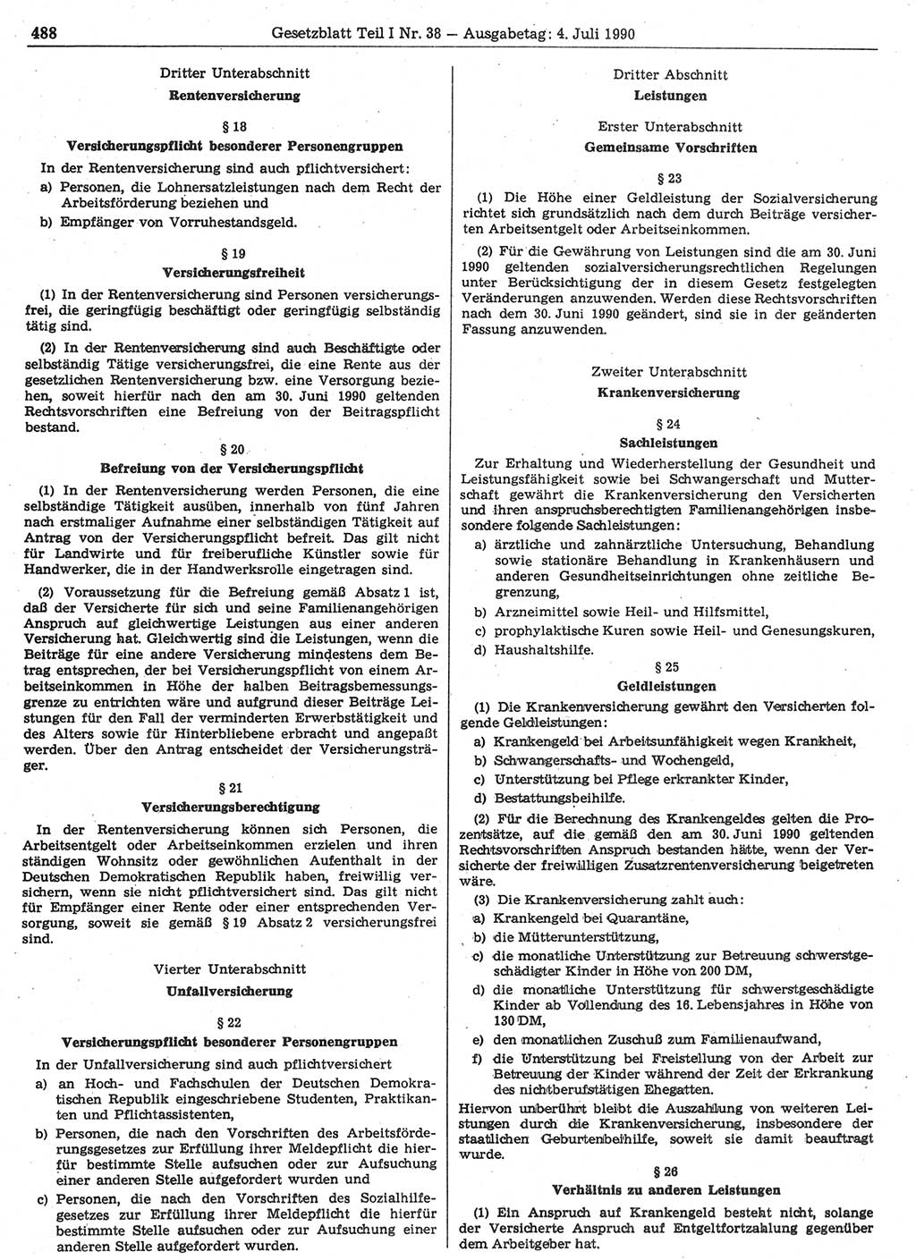 Gesetzblatt (GBl.) der Deutschen Demokratischen Republik (DDR) Teil Ⅰ 1990, Seite 488 (GBl. DDR Ⅰ 1990, S. 488)