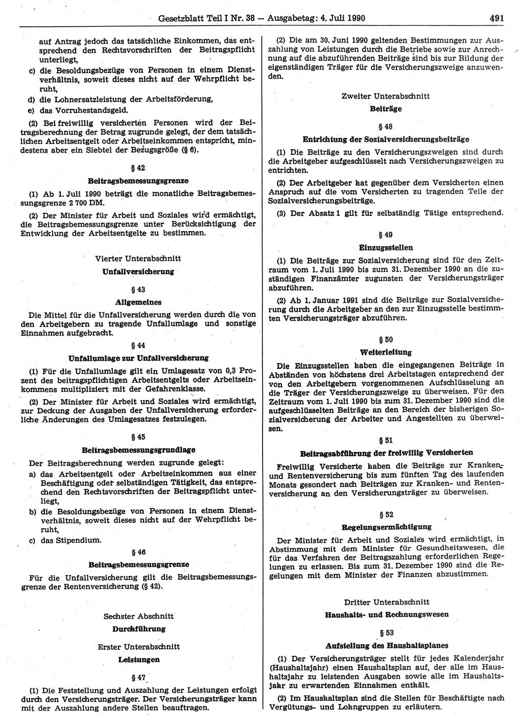 Gesetzblatt (GBl.) der Deutschen Demokratischen Republik (DDR) Teil Ⅰ 1990, Seite 491 (GBl. DDR Ⅰ 1990, S. 491)