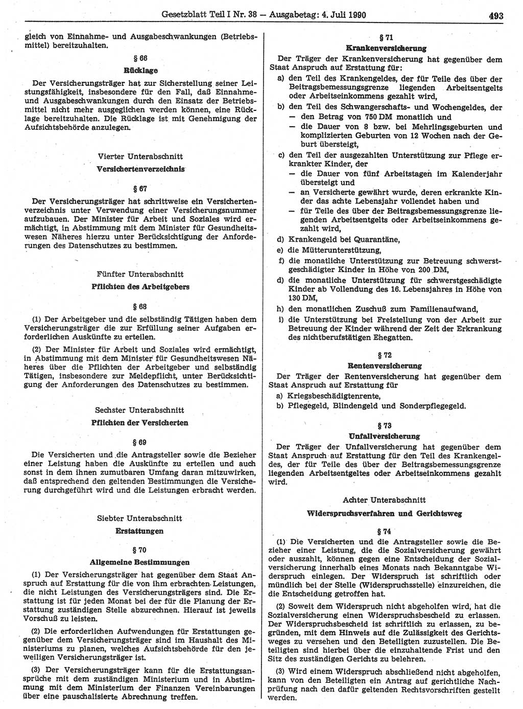 Gesetzblatt (GBl.) der Deutschen Demokratischen Republik (DDR) Teil Ⅰ 1990, Seite 493 (GBl. DDR Ⅰ 1990, S. 493)
