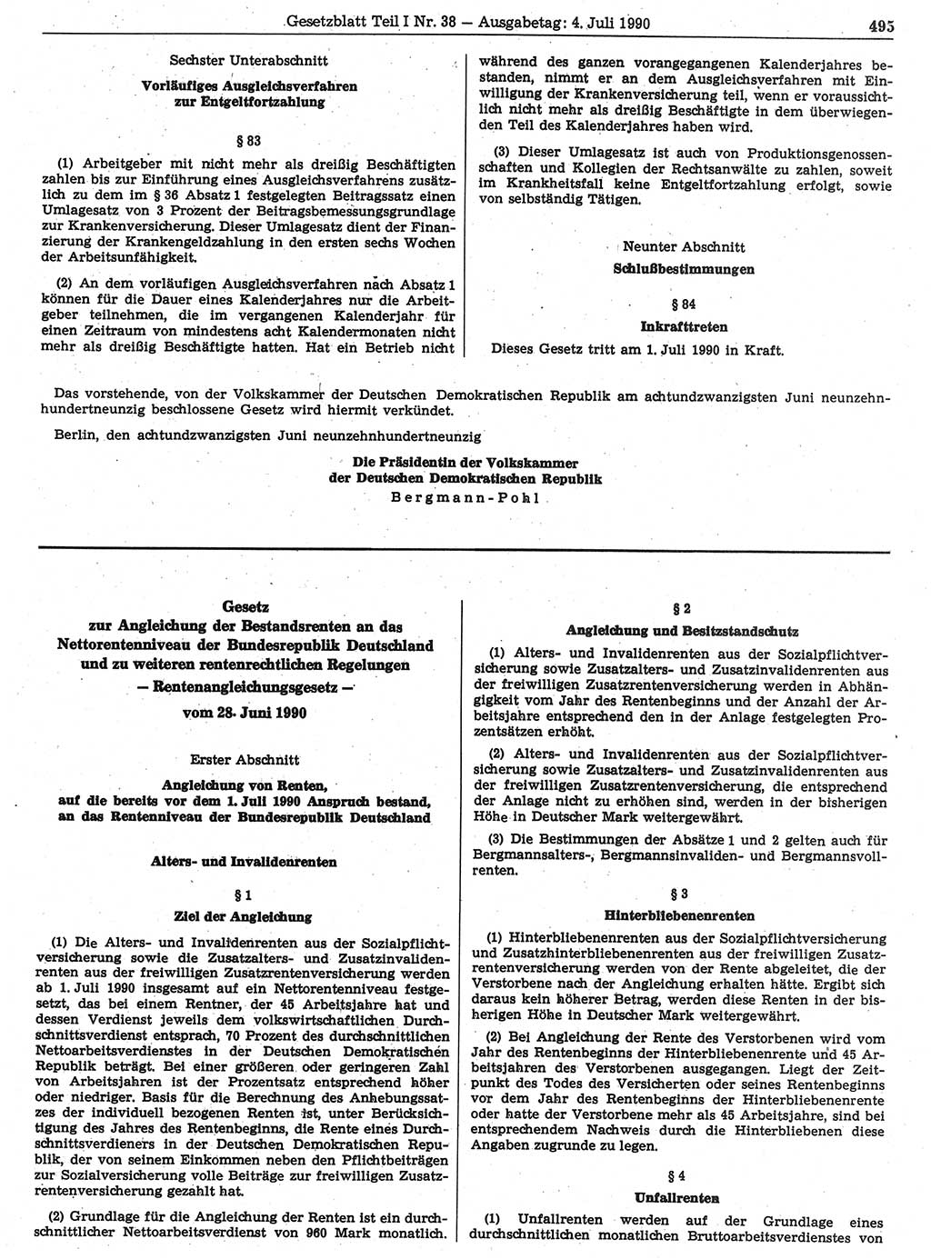 Gesetzblatt (GBl.) der Deutschen Demokratischen Republik (DDR) Teil Ⅰ 1990, Seite 495 (GBl. DDR Ⅰ 1990, S. 495)