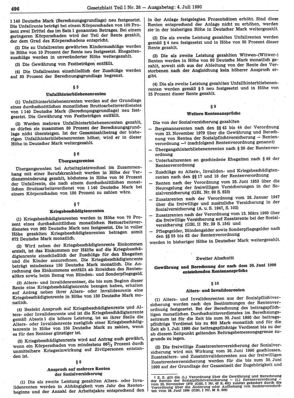 Gesetzblatt (GBl.) der Deutschen Demokratischen Republik (DDR) Teil Ⅰ 1990, Seite 496 (GBl. DDR Ⅰ 1990, S. 496)