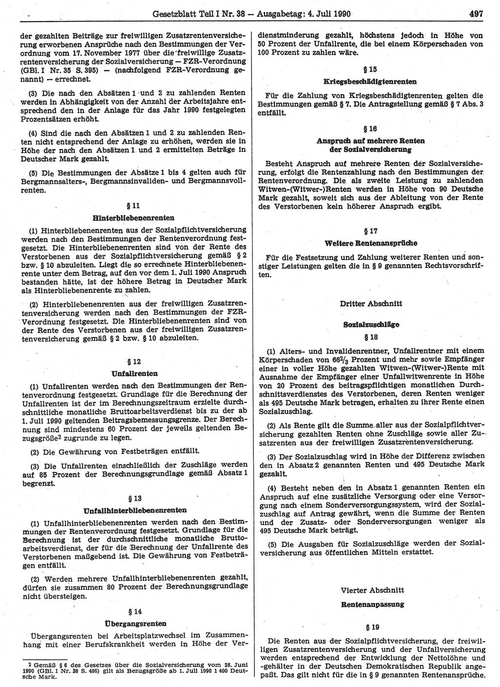 Gesetzblatt (GBl.) der Deutschen Demokratischen Republik (DDR) Teil Ⅰ 1990, Seite 497 (GBl. DDR Ⅰ 1990, S. 497)