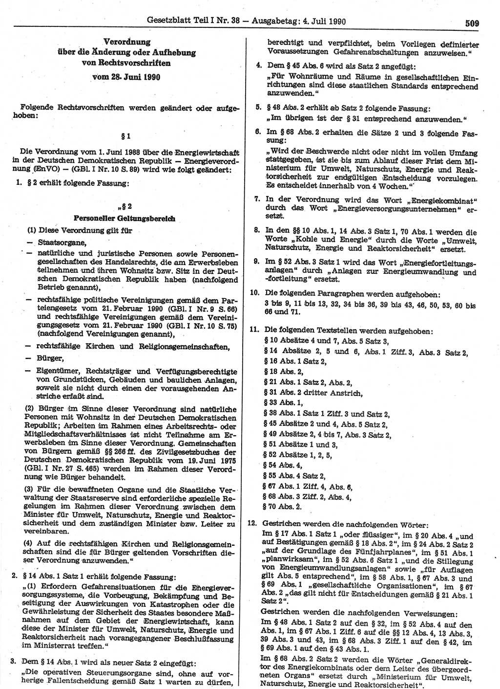 Gesetzblatt (GBl.) der Deutschen Demokratischen Republik (DDR) Teil Ⅰ 1990, Seite 509 (GBl. DDR Ⅰ 1990, S. 509)