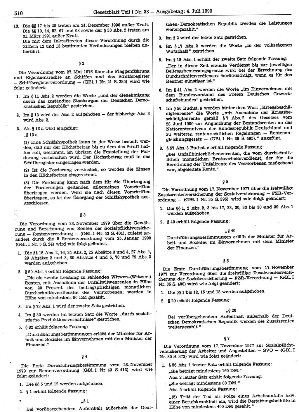Gesetzblatt (GBl.) der Deutschen Demokratischen Republik (DDR) Teil Ⅰ 1990, Seite 510 (GBl. DDR Ⅰ 1990, S. 510)