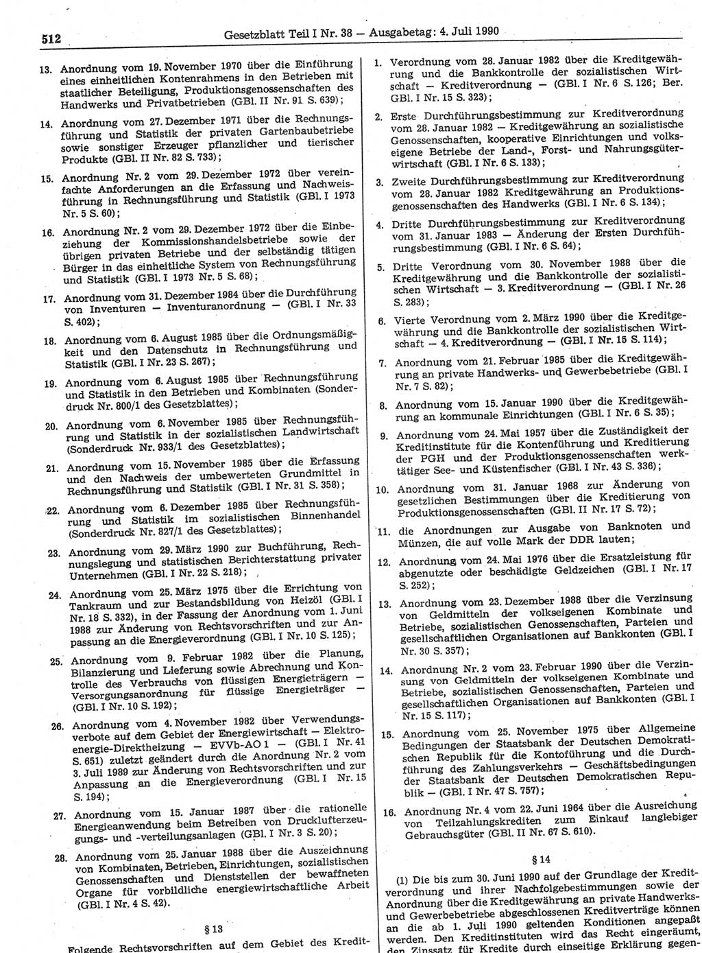 Gesetzblatt (GBl.) der Deutschen Demokratischen Republik (DDR) Teil Ⅰ 1990, Seite 512 (GBl. DDR Ⅰ 1990, S. 512)