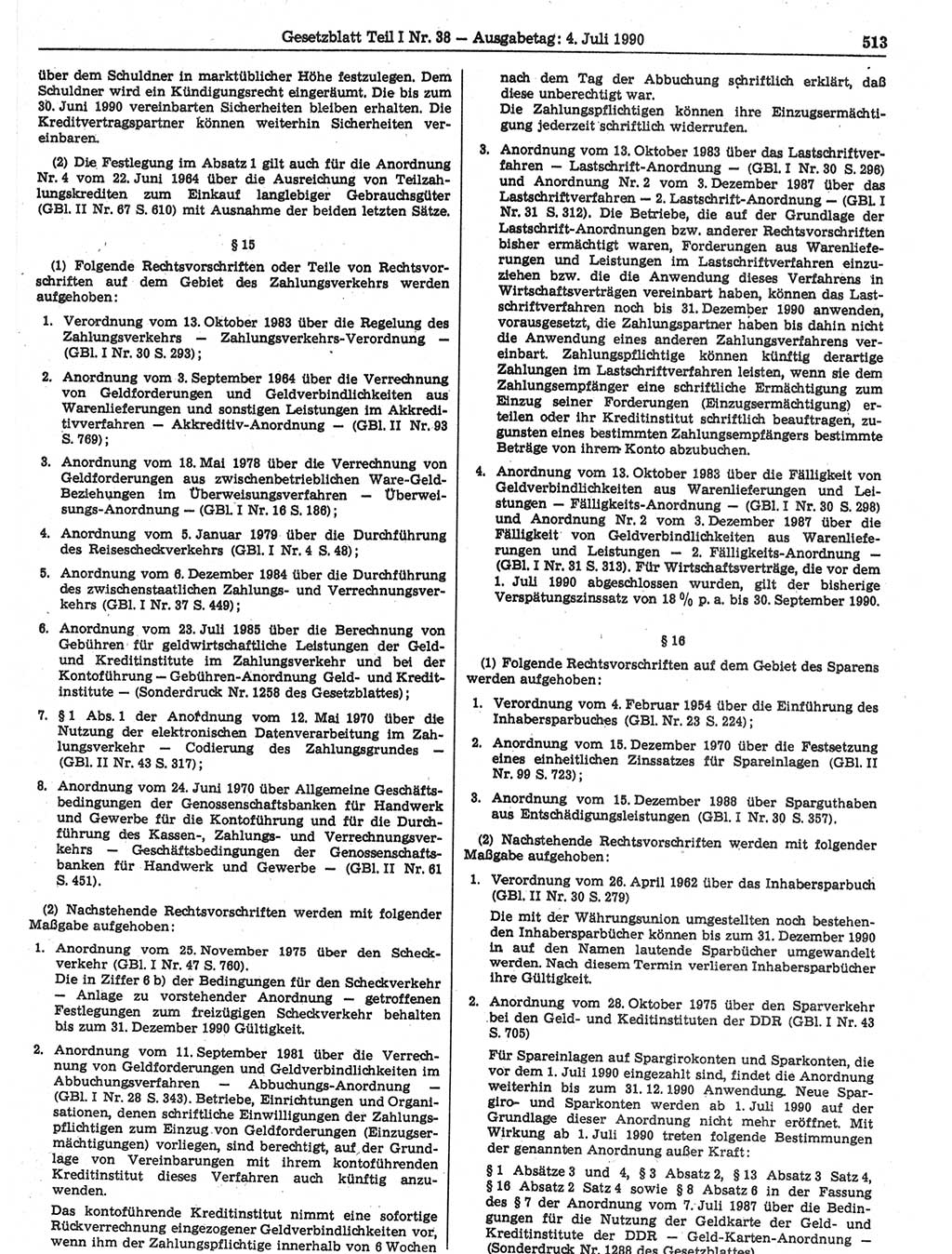 Gesetzblatt (GBl.) der Deutschen Demokratischen Republik (DDR) Teil Ⅰ 1990, Seite 513 (GBl. DDR Ⅰ 1990, S. 513)