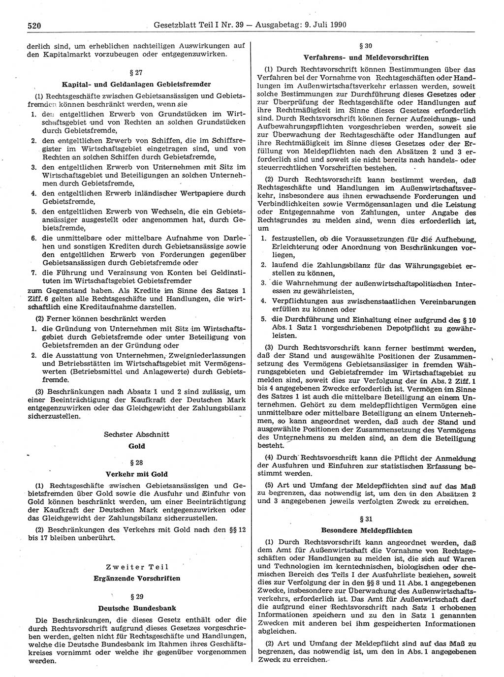 Gesetzblatt (GBl.) der Deutschen Demokratischen Republik (DDR) Teil Ⅰ 1990, Seite 520 (GBl. DDR Ⅰ 1990, S. 520)