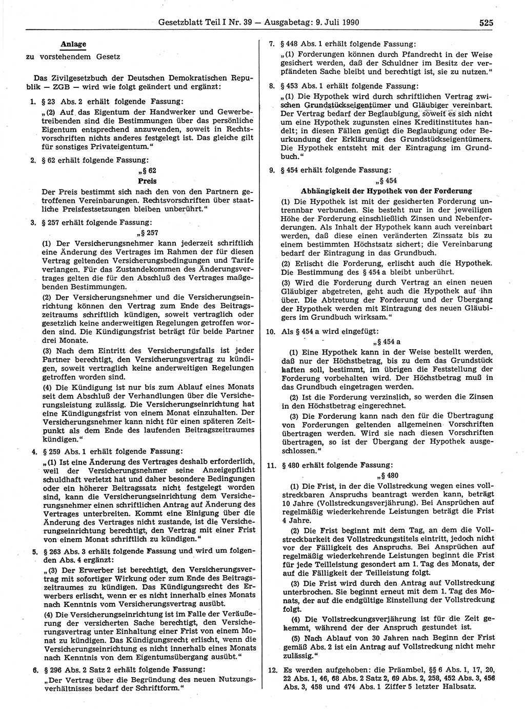 Gesetzblatt (GBl.) der Deutschen Demokratischen Republik (DDR) Teil Ⅰ 1990, Seite 525 (GBl. DDR Ⅰ 1990, S. 525)