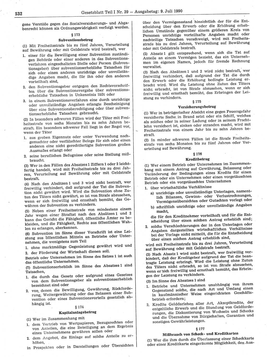 Gesetzblatt (GBl.) der Deutschen Demokratischen Republik (DDR) Teil Ⅰ 1990, Seite 532 (GBl. DDR Ⅰ 1990, S. 532)