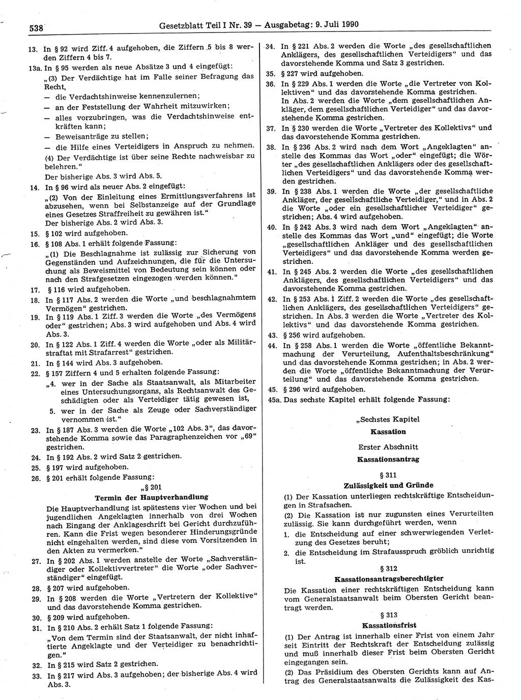 Gesetzblatt (GBl.) der Deutschen Demokratischen Republik (DDR) Teil Ⅰ 1990, Seite 538 (GBl. DDR Ⅰ 1990, S. 538)