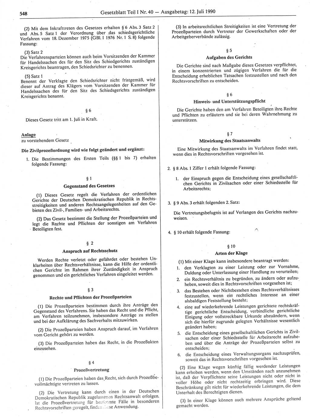 Gesetzblatt (GBl.) der Deutschen Demokratischen Republik (DDR) Teil Ⅰ 1990, Seite 548 (GBl. DDR Ⅰ 1990, S. 548)