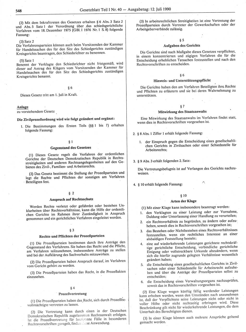 Gesetzblatt (GBl.) der Deutschen Demokratischen Republik (DDR) Teil Ⅰ 1990, Seite 548 (GBl. DDR Ⅰ 1990, S. 548)