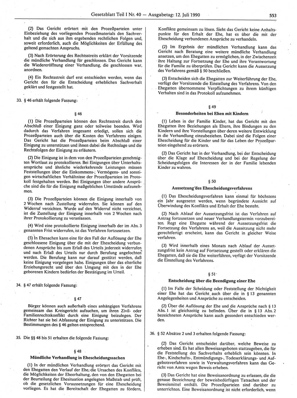 Gesetzblatt (GBl.) der Deutschen Demokratischen Republik (DDR) Teil Ⅰ 1990, Seite 553 (GBl. DDR Ⅰ 1990, S. 553)