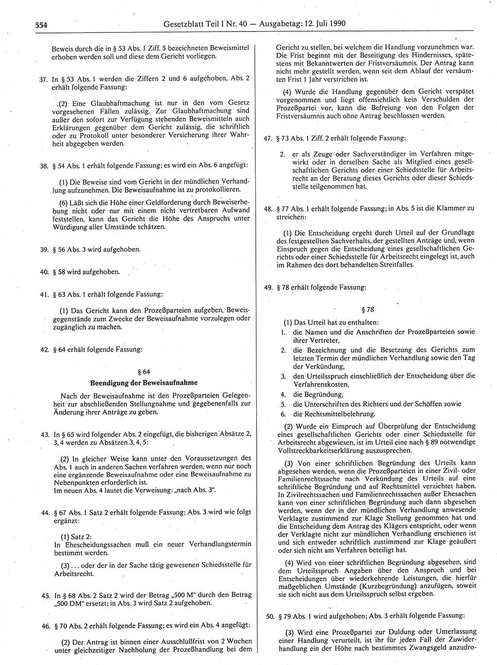 Gesetzblatt (GBl.) der Deutschen Demokratischen Republik (DDR) Teil Ⅰ 1990, Seite 554 (GBl. DDR Ⅰ 1990, S. 554)