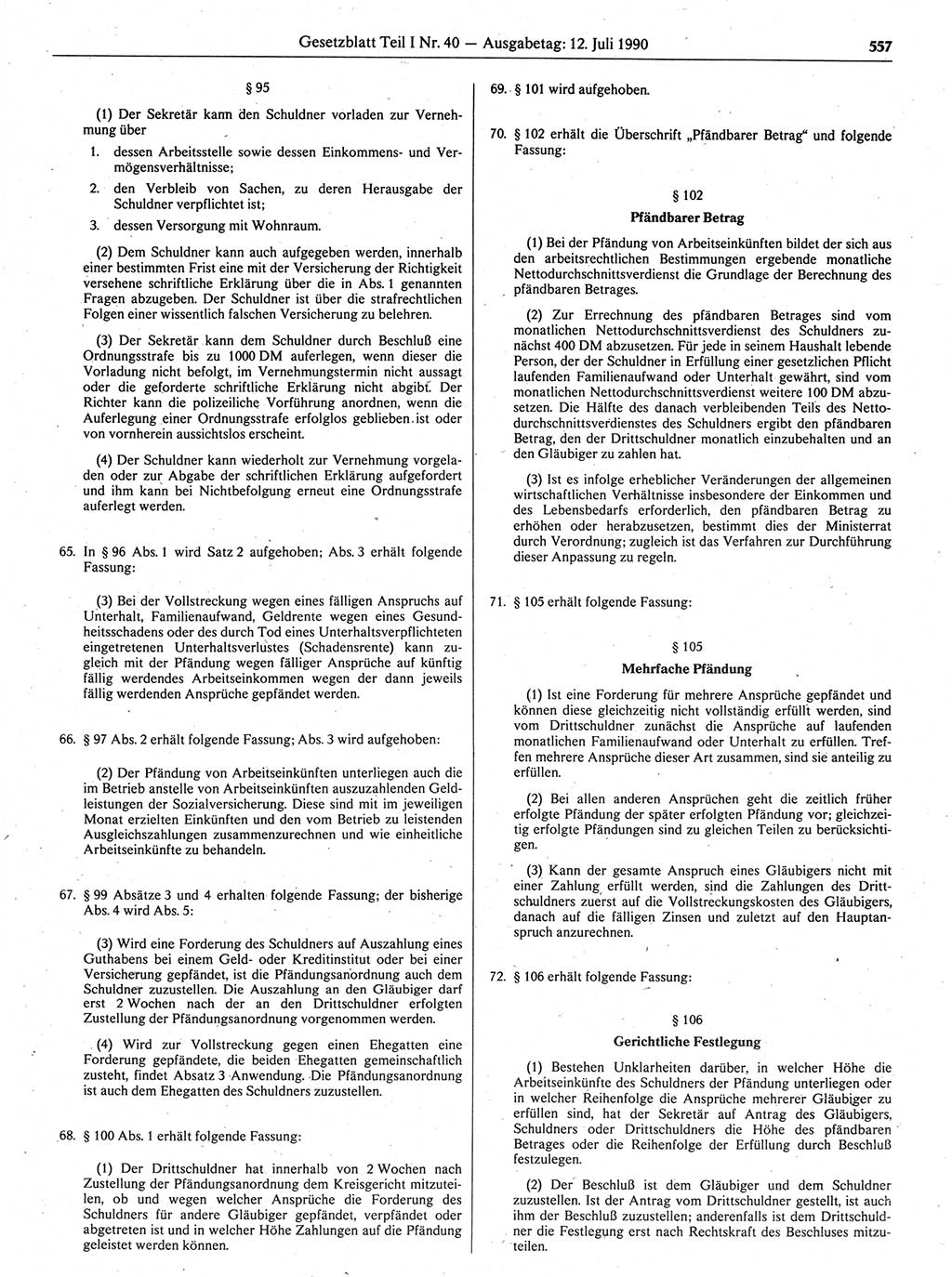Gesetzblatt (GBl.) der Deutschen Demokratischen Republik (DDR) Teil Ⅰ 1990, Seite 557 (GBl. DDR Ⅰ 1990, S. 557)