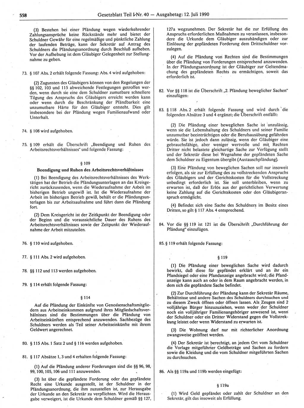 Gesetzblatt (GBl.) der Deutschen Demokratischen Republik (DDR) Teil Ⅰ 1990, Seite 558 (GBl. DDR Ⅰ 1990, S. 558)
