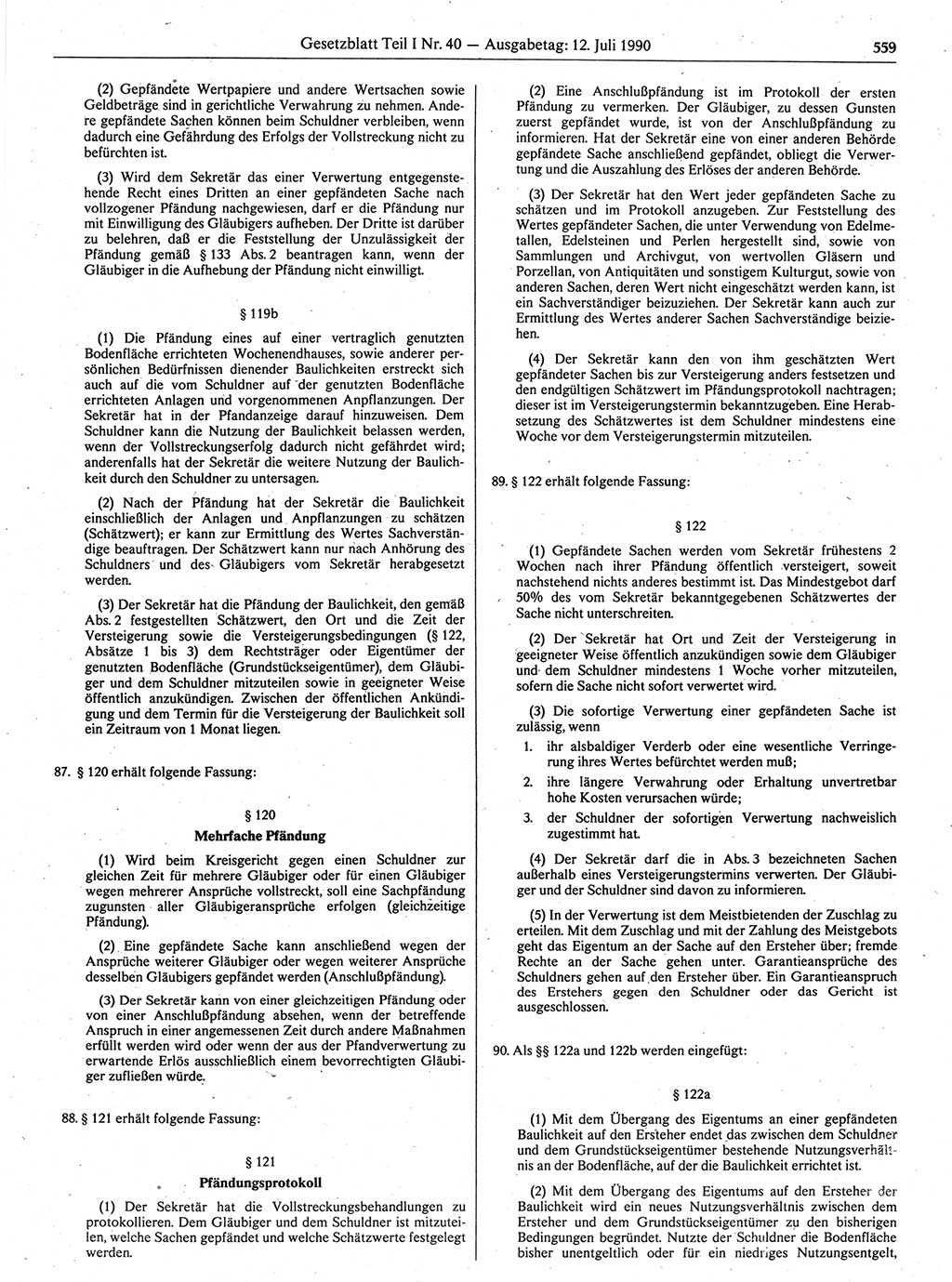 Gesetzblatt (GBl.) der Deutschen Demokratischen Republik (DDR) Teil Ⅰ 1990, Seite 559 (GBl. DDR Ⅰ 1990, S. 559)