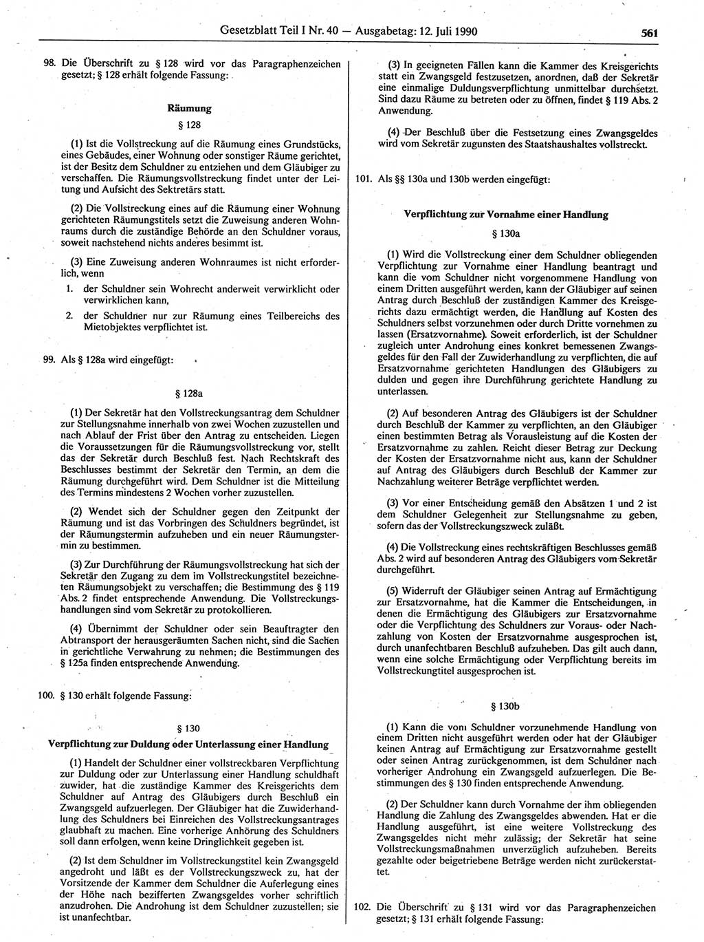 Gesetzblatt (GBl.) der Deutschen Demokratischen Republik (DDR) Teil Ⅰ 1990, Seite 561 (GBl. DDR Ⅰ 1990, S. 561)