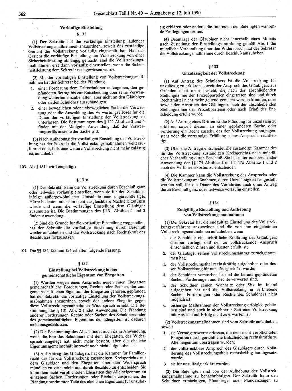 Gesetzblatt (GBl.) der Deutschen Demokratischen Republik (DDR) Teil Ⅰ 1990, Seite 562 (GBl. DDR Ⅰ 1990, S. 562)