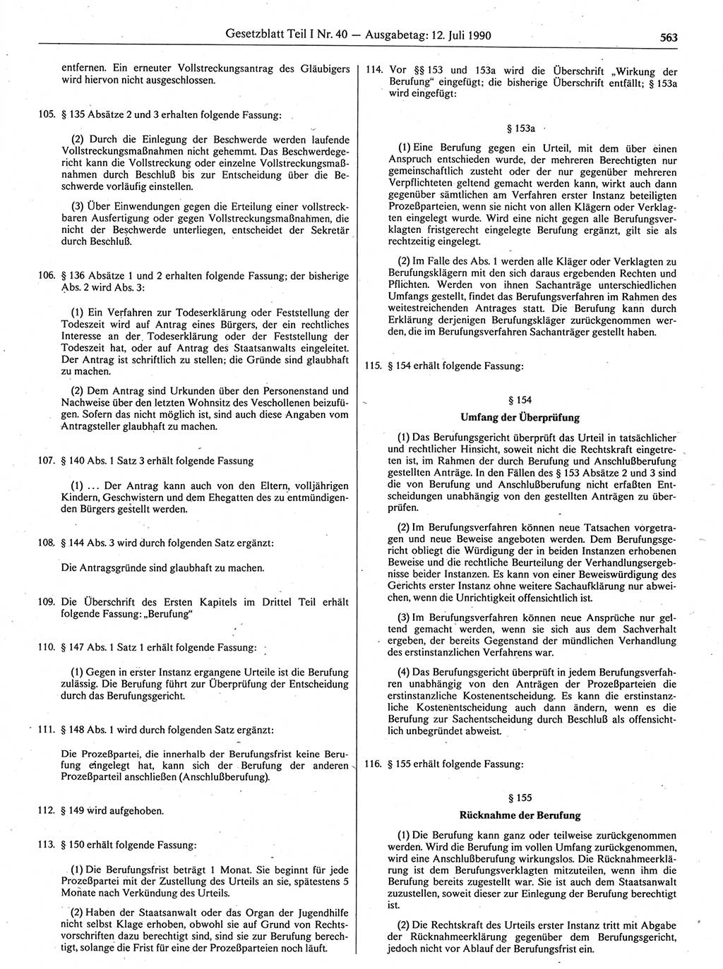 Gesetzblatt (GBl.) der Deutschen Demokratischen Republik (DDR) Teil Ⅰ 1990, Seite 563 (GBl. DDR Ⅰ 1990, S. 563)