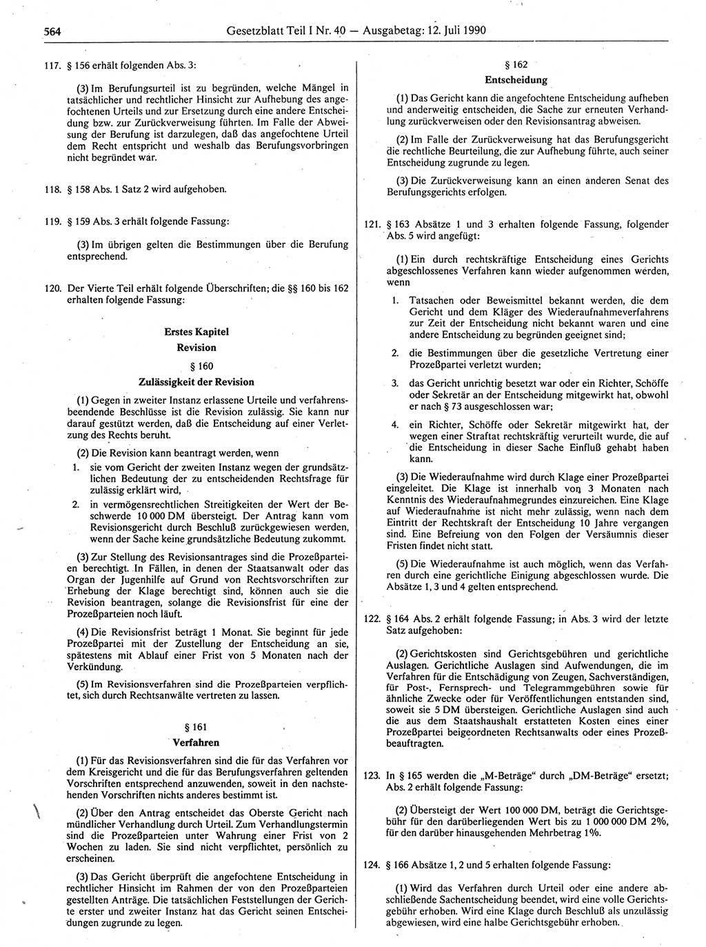 Gesetzblatt (GBl.) der Deutschen Demokratischen Republik (DDR) Teil Ⅰ 1990, Seite 564 (GBl. DDR Ⅰ 1990, S. 564)