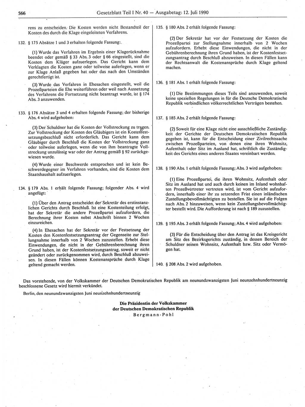 Gesetzblatt (GBl.) der Deutschen Demokratischen Republik (DDR) Teil Ⅰ 1990, Seite 566 (GBl. DDR Ⅰ 1990, S. 566)