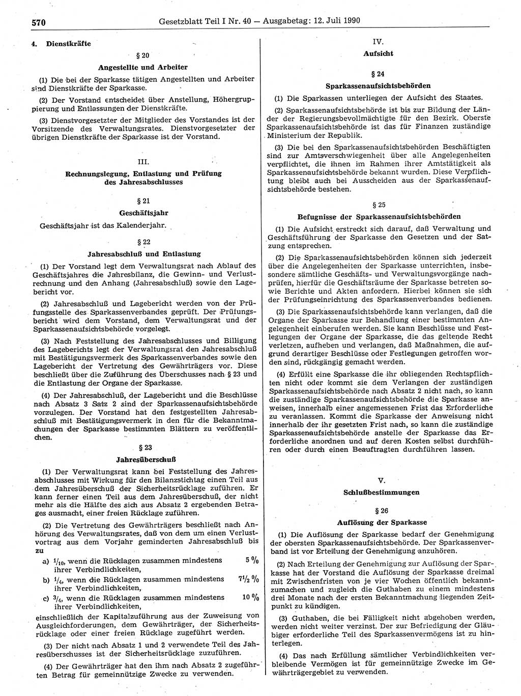 Gesetzblatt (GBl.) der Deutschen Demokratischen Republik (DDR) Teil Ⅰ 1990, Seite 570 (GBl. DDR Ⅰ 1990, S. 570)