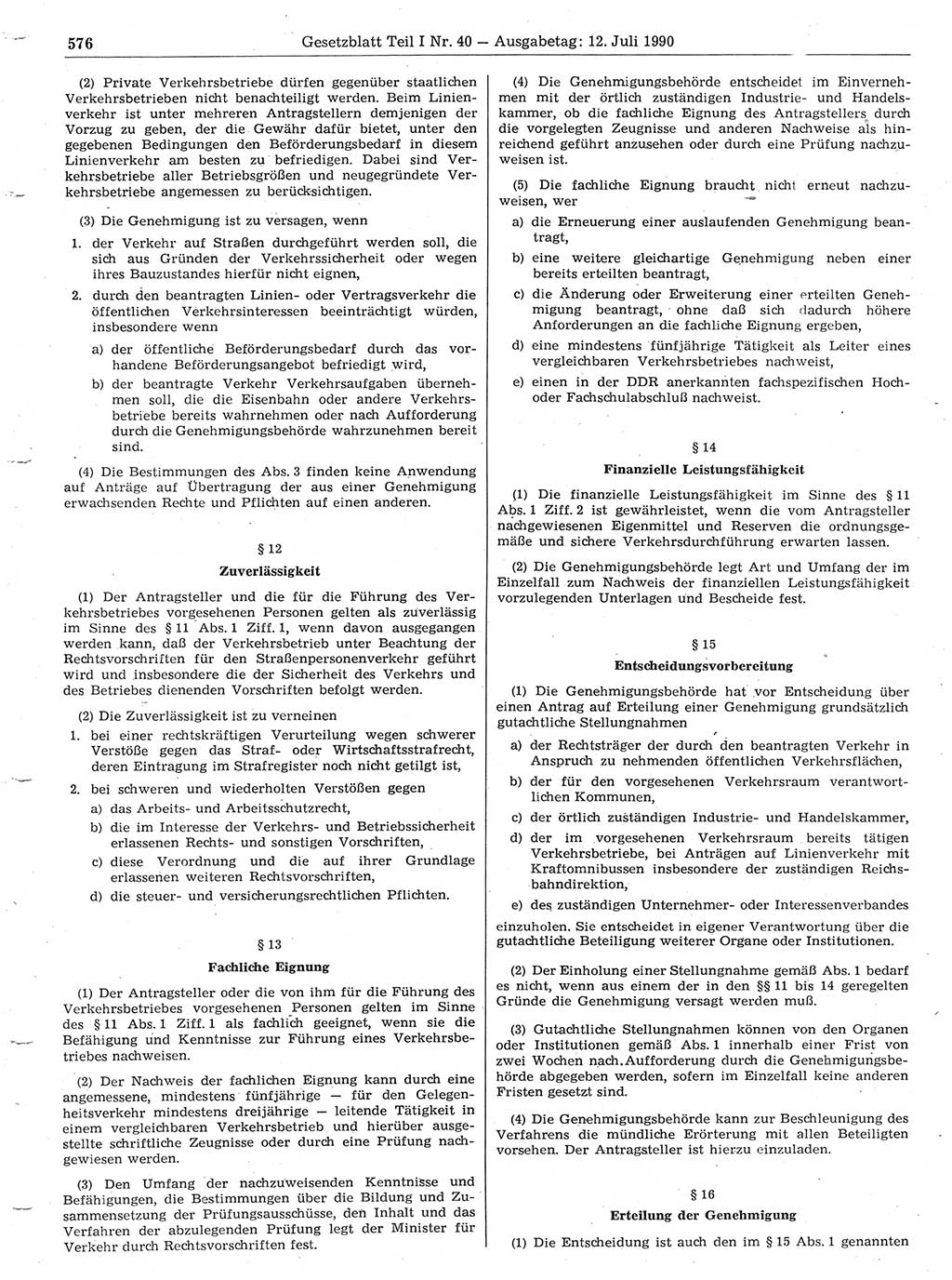 Gesetzblatt (GBl.) der Deutschen Demokratischen Republik (DDR) Teil Ⅰ 1990, Seite 576 (GBl. DDR Ⅰ 1990, S. 576)