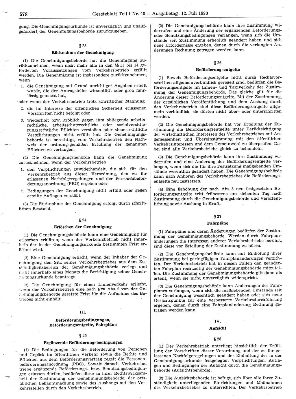 Gesetzblatt (GBl.) der Deutschen Demokratischen Republik (DDR) Teil Ⅰ 1990, Seite 578 (GBl. DDR Ⅰ 1990, S. 578)