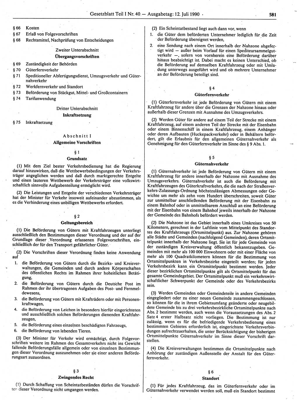 Gesetzblatt (GBl.) der Deutschen Demokratischen Republik (DDR) Teil Ⅰ 1990, Seite 581 (GBl. DDR Ⅰ 1990, S. 581)