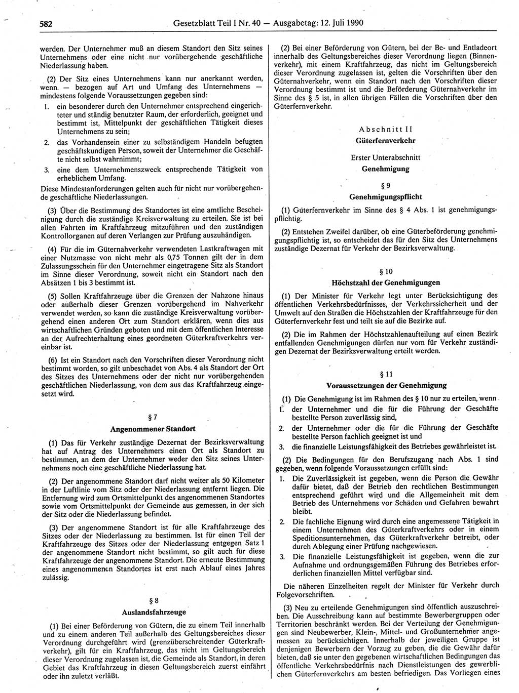 Gesetzblatt (GBl.) der Deutschen Demokratischen Republik (DDR) Teil Ⅰ 1990, Seite 582 (GBl. DDR Ⅰ 1990, S. 582)
