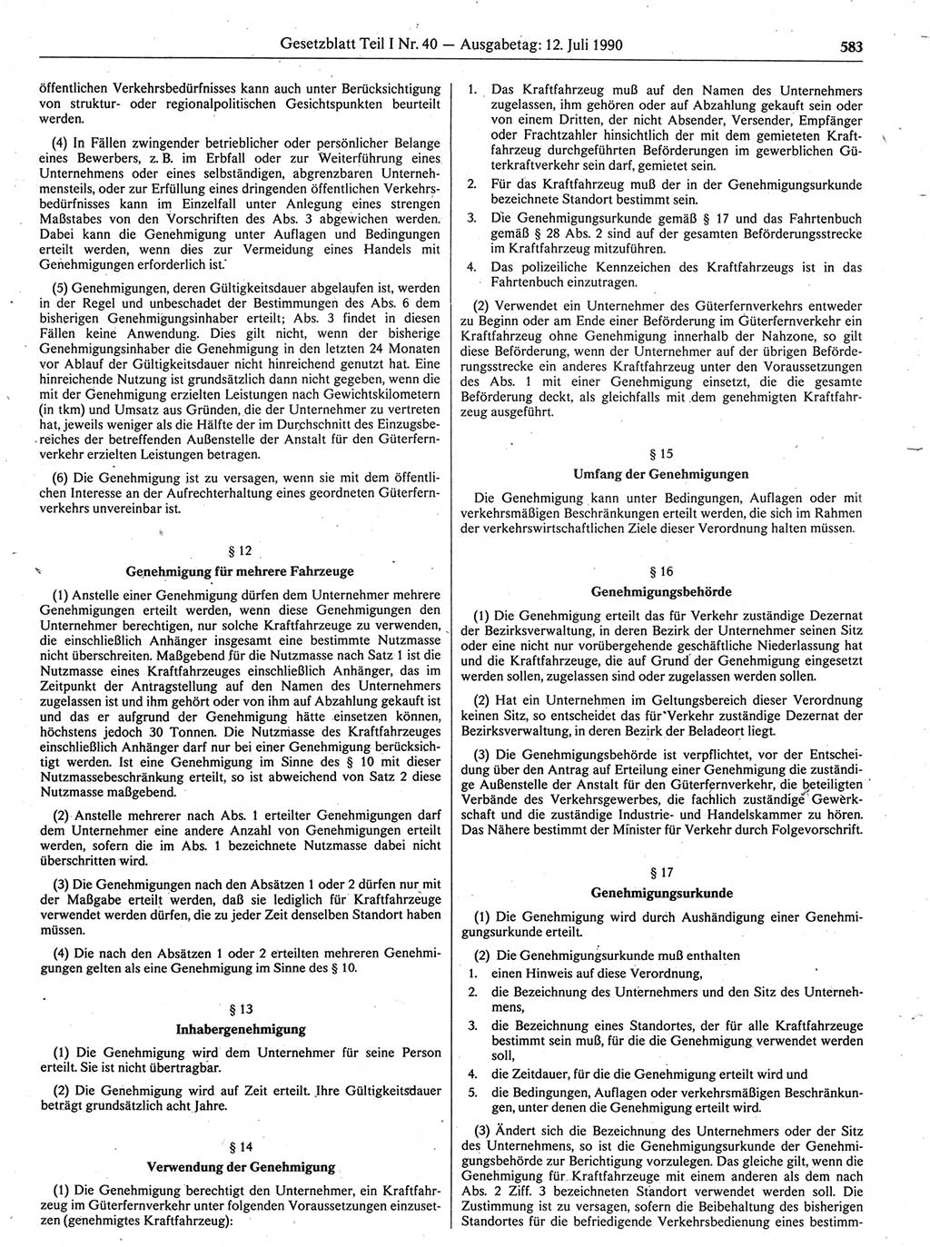Gesetzblatt (GBl.) der Deutschen Demokratischen Republik (DDR) Teil Ⅰ 1990, Seite 583 (GBl. DDR Ⅰ 1990, S. 583)