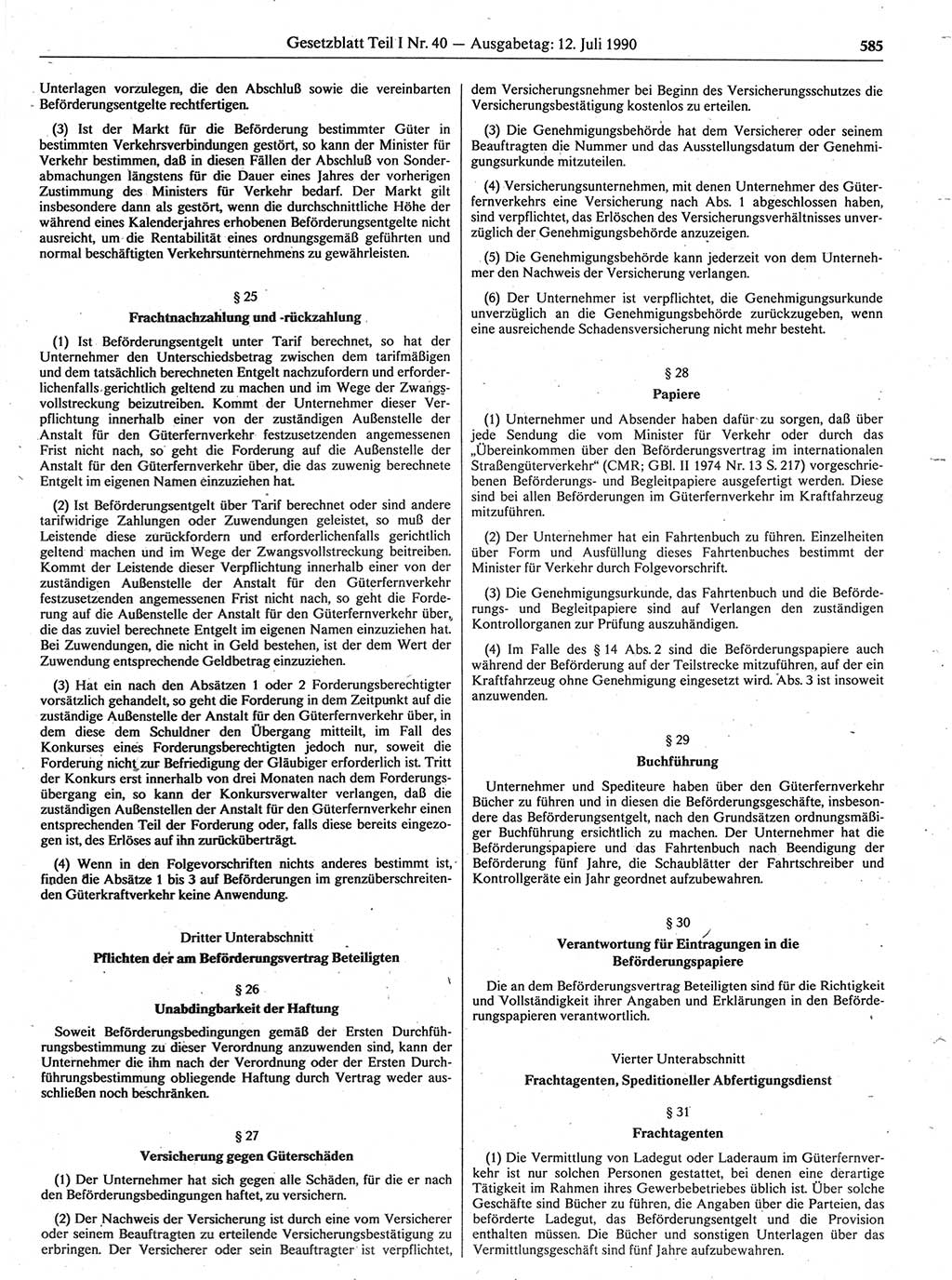 Gesetzblatt (GBl.) der Deutschen Demokratischen Republik (DDR) Teil Ⅰ 1990, Seite 585 (GBl. DDR Ⅰ 1990, S. 585)