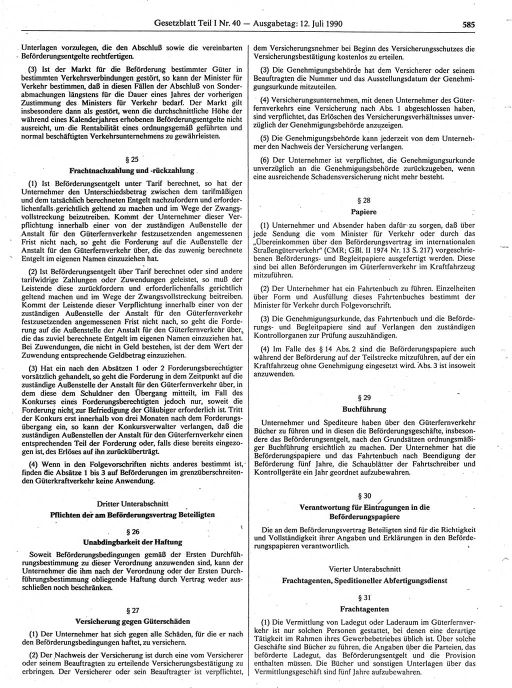 Gesetzblatt (GBl.) der Deutschen Demokratischen Republik (DDR) Teil Ⅰ 1990, Seite 585 (GBl. DDR Ⅰ 1990, S. 585)