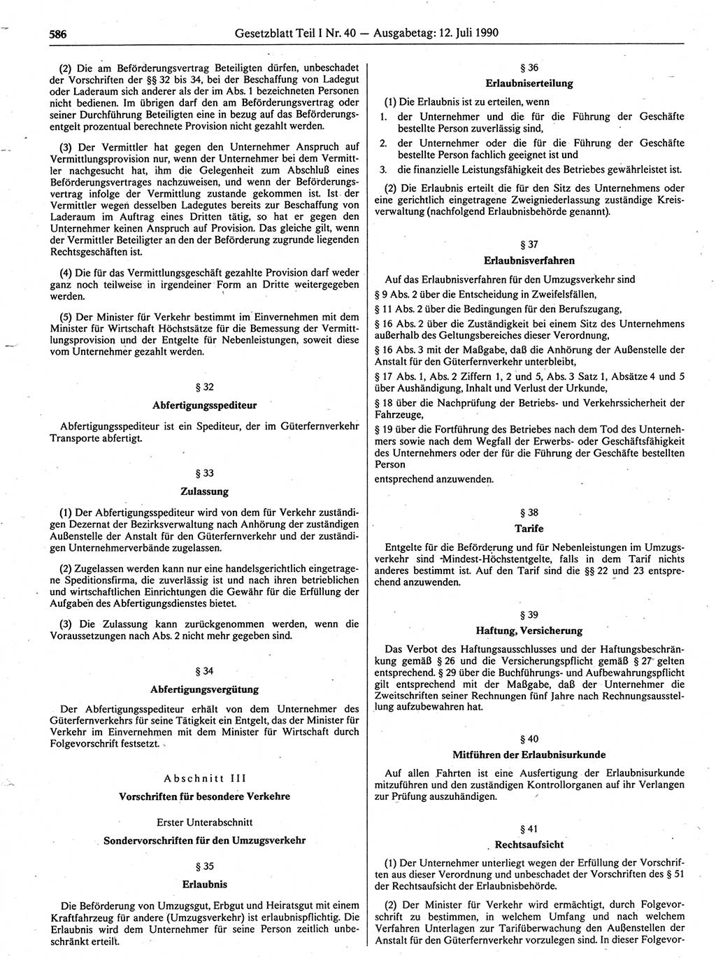 Gesetzblatt (GBl.) der Deutschen Demokratischen Republik (DDR) Teil Ⅰ 1990, Seite 586 (GBl. DDR Ⅰ 1990, S. 586)