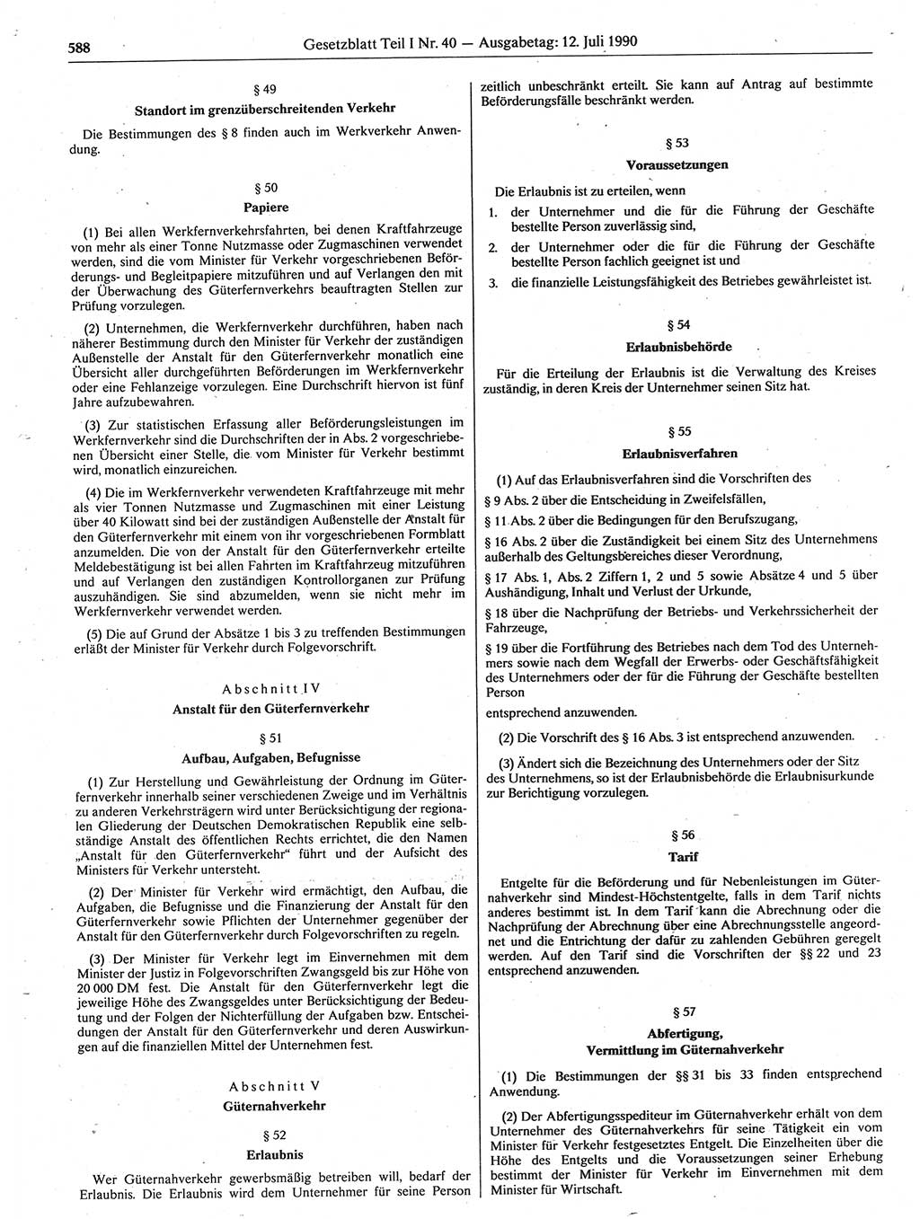 Gesetzblatt (GBl.) der Deutschen Demokratischen Republik (DDR) Teil Ⅰ 1990, Seite 588 (GBl. DDR Ⅰ 1990, S. 588)