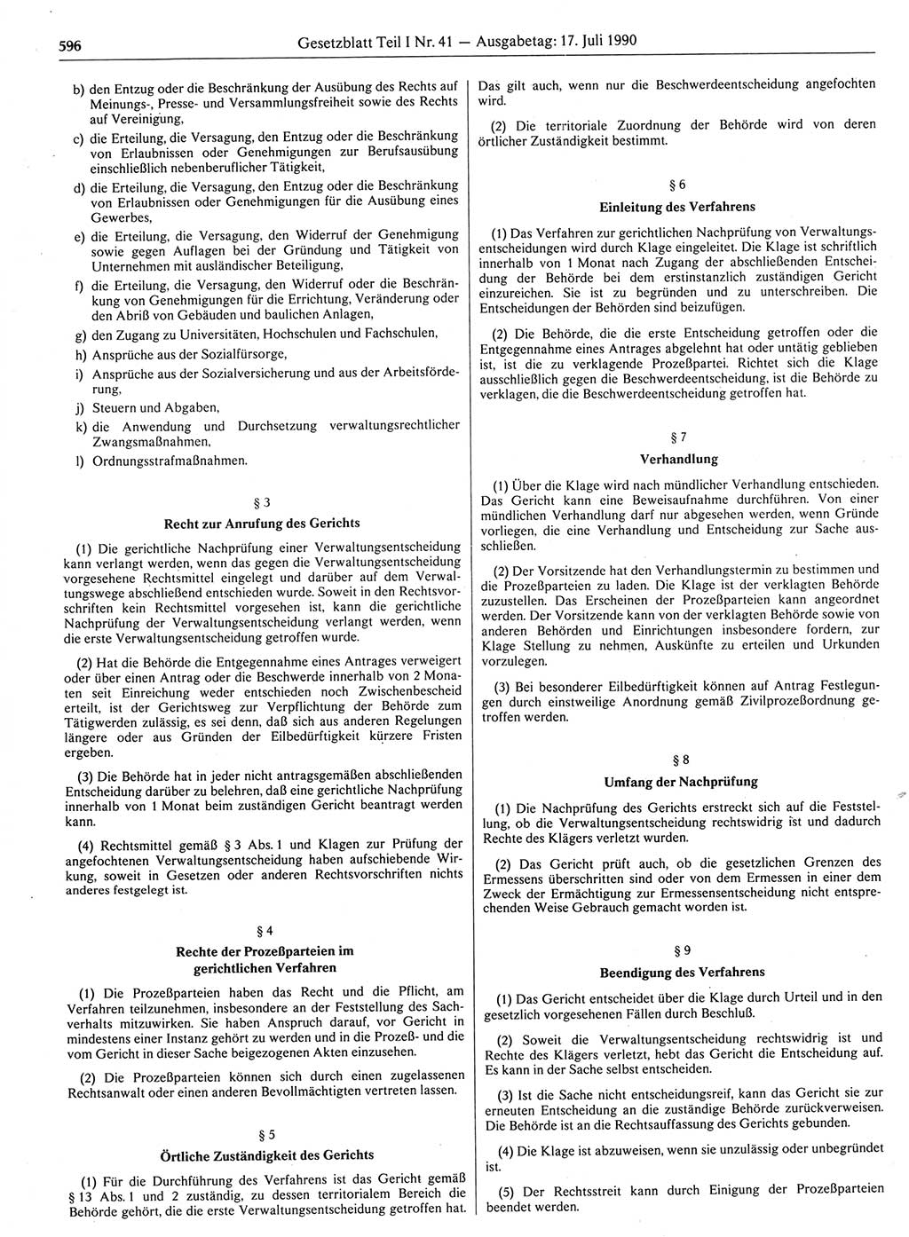 Gesetzblatt (GBl.) der Deutschen Demokratischen Republik (DDR) Teil Ⅰ 1990, Seite 596 (GBl. DDR Ⅰ 1990, S. 596)