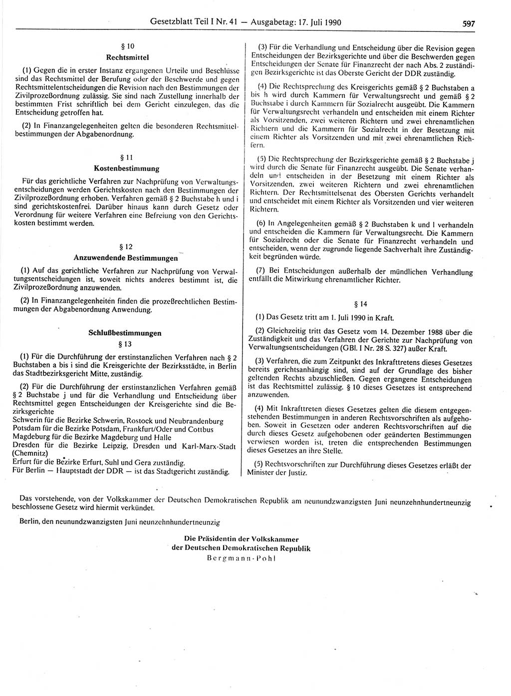 Gesetzblatt (GBl.) der Deutschen Demokratischen Republik (DDR) Teil Ⅰ 1990, Seite 597 (GBl. DDR Ⅰ 1990, S. 597)
