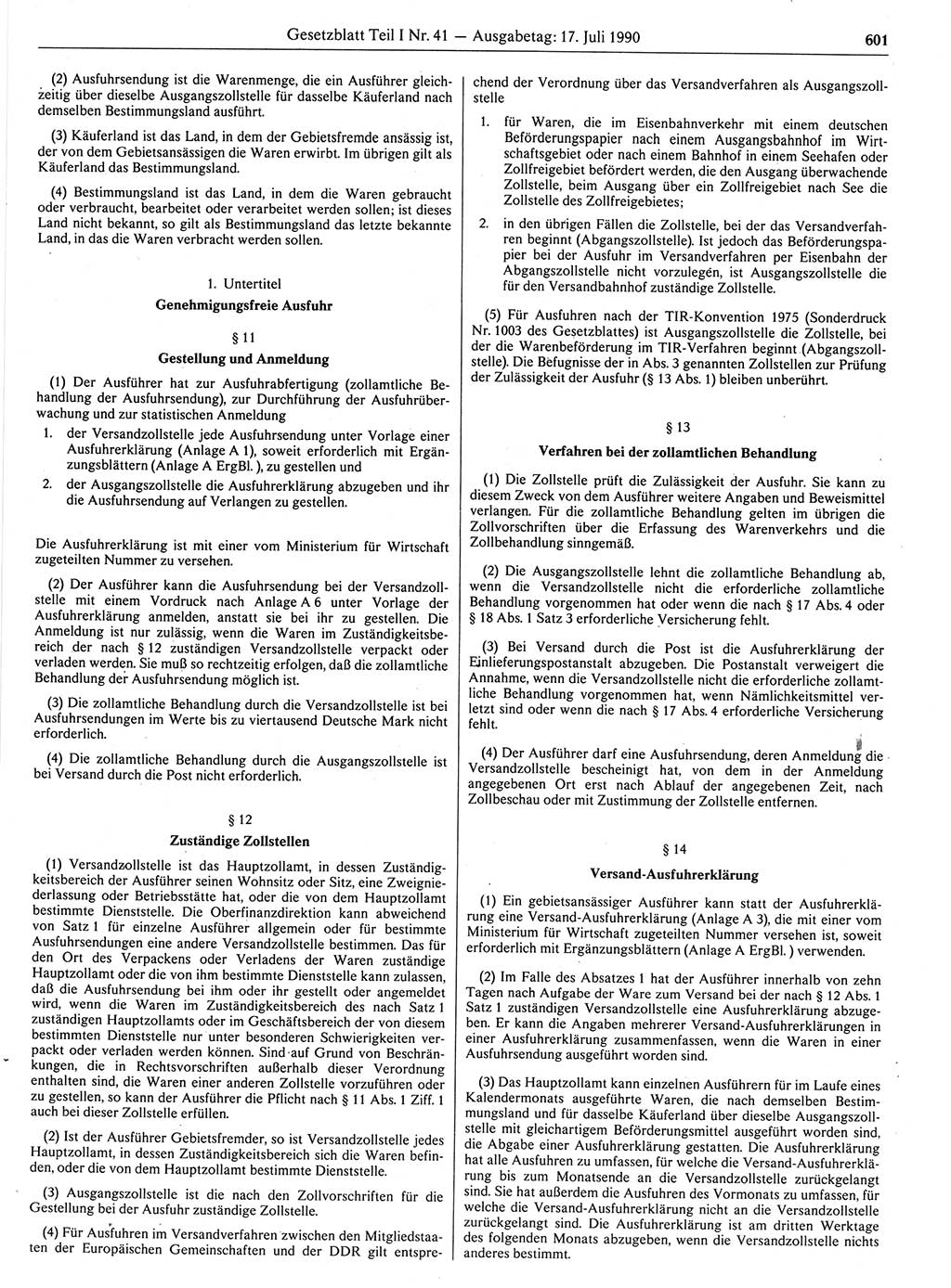 Gesetzblatt (GBl.) der Deutschen Demokratischen Republik (DDR) Teil Ⅰ 1990, Seite 601 (GBl. DDR Ⅰ 1990, S. 601)