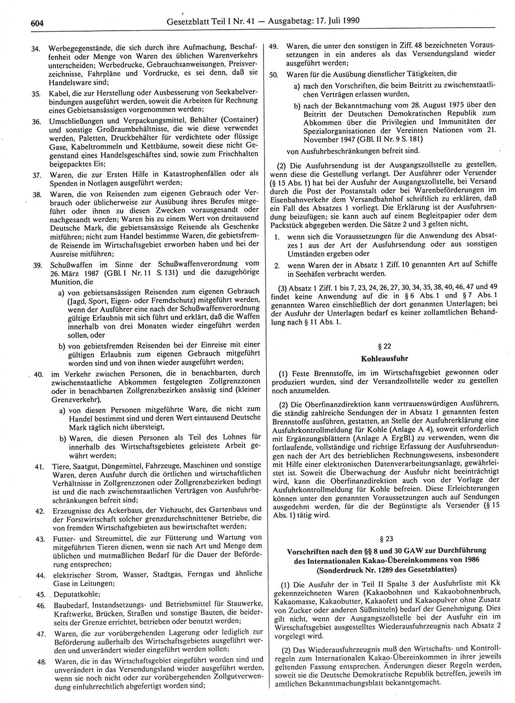 Gesetzblatt (GBl.) der Deutschen Demokratischen Republik (DDR) Teil Ⅰ 1990, Seite 604 (GBl. DDR Ⅰ 1990, S. 604)