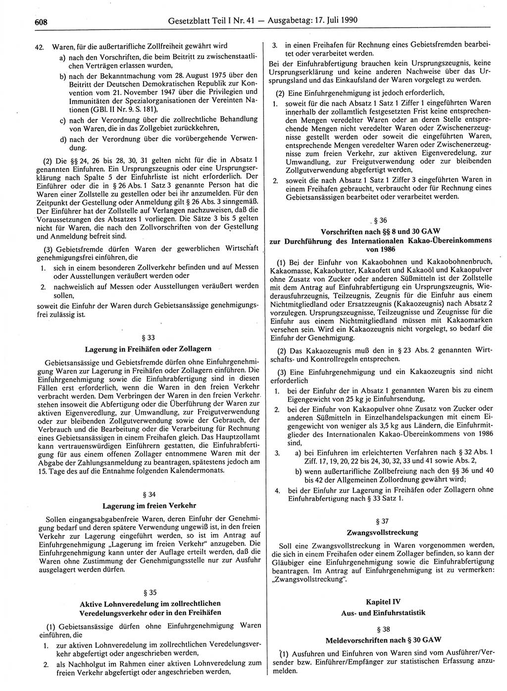 Gesetzblatt (GBl.) der Deutschen Demokratischen Republik (DDR) Teil Ⅰ 1990, Seite 608 (GBl. DDR Ⅰ 1990, S. 608)
