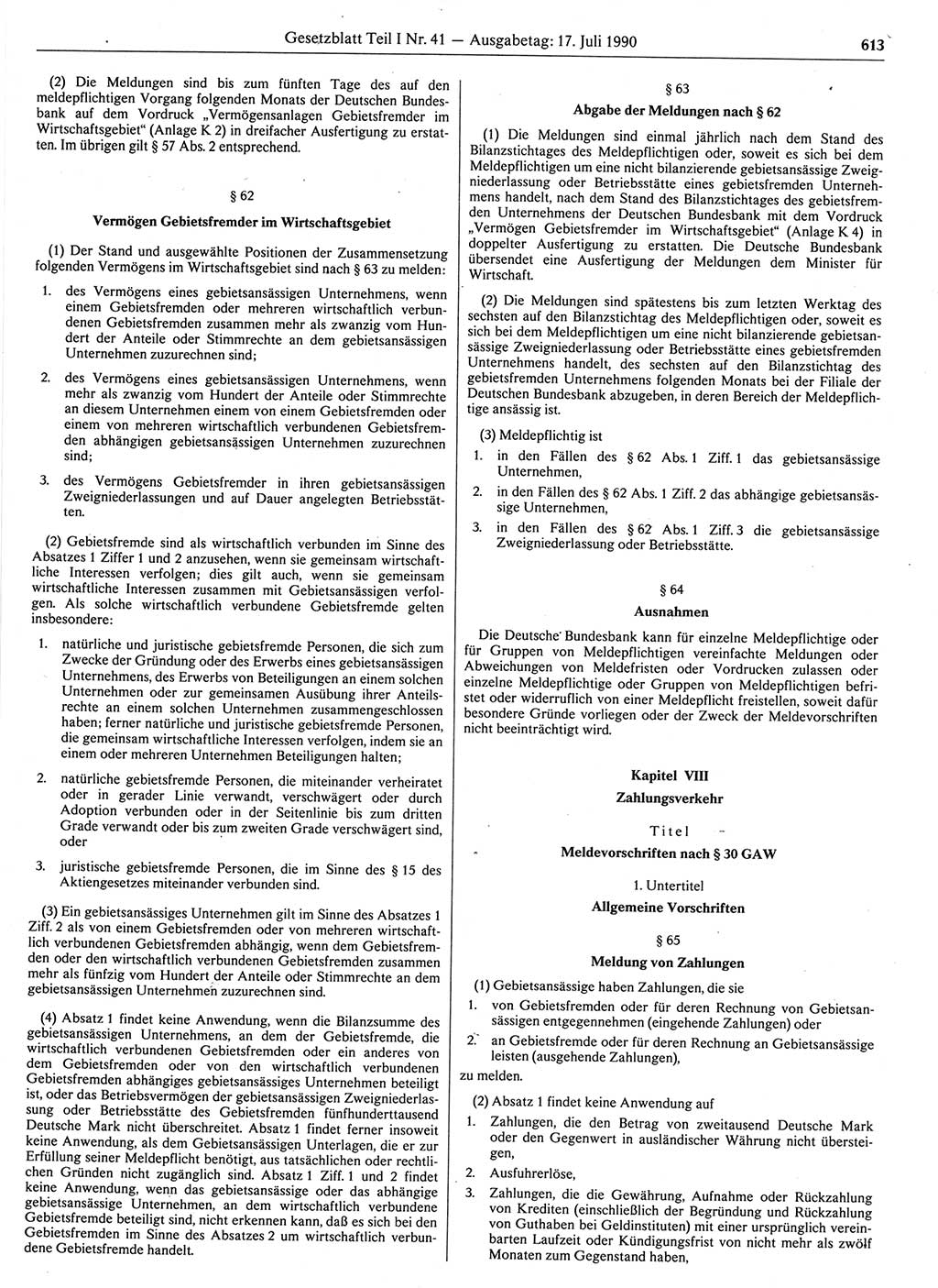 Gesetzblatt (GBl.) der Deutschen Demokratischen Republik (DDR) Teil Ⅰ 1990, Seite 613 (GBl. DDR Ⅰ 1990, S. 613)