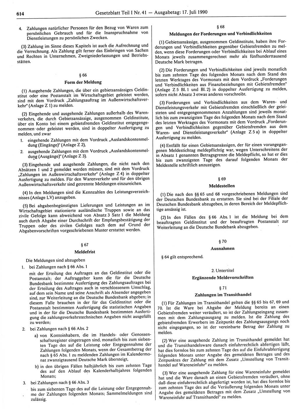 Gesetzblatt (GBl.) der Deutschen Demokratischen Republik (DDR) Teil Ⅰ 1990, Seite 614 (GBl. DDR Ⅰ 1990, S. 614)