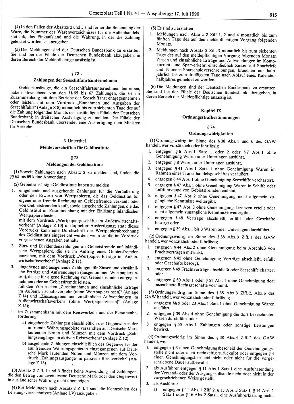 Gesetzblatt (GBl.) der Deutschen Demokratischen Republik (DDR) Teil Ⅰ 1990, Seite 615 (GBl. DDR Ⅰ 1990, S. 615)