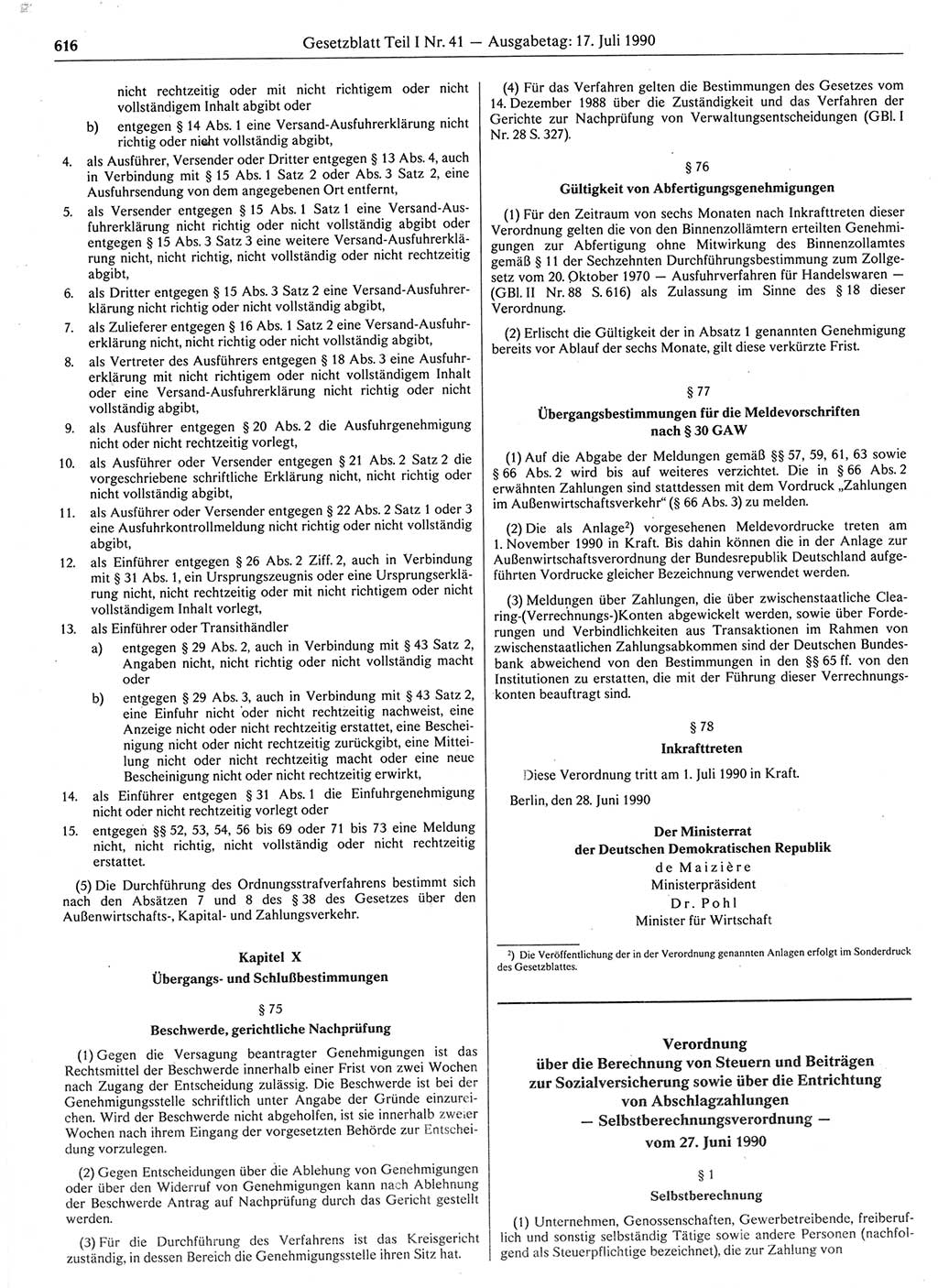 Gesetzblatt (GBl.) der Deutschen Demokratischen Republik (DDR) Teil Ⅰ 1990, Seite 616 (GBl. DDR Ⅰ 1990, S. 616)